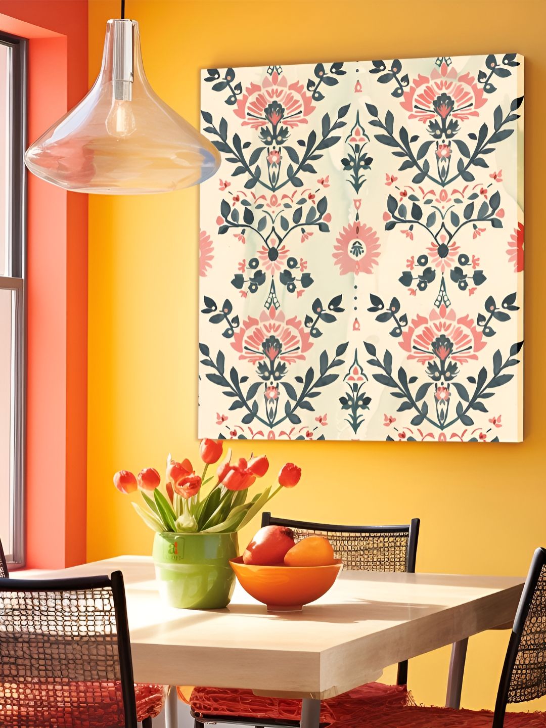 Art Street Pink & Green Indian Folk Canvas Floral and Botanical Wall Paintings-picture-38