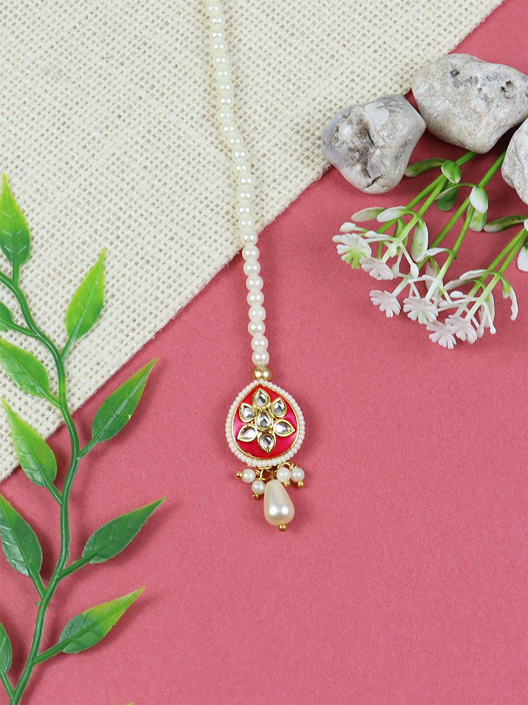 Asthetika Kids Girls Gold-Plated Kundan Studded Maang Tikka-picture-58