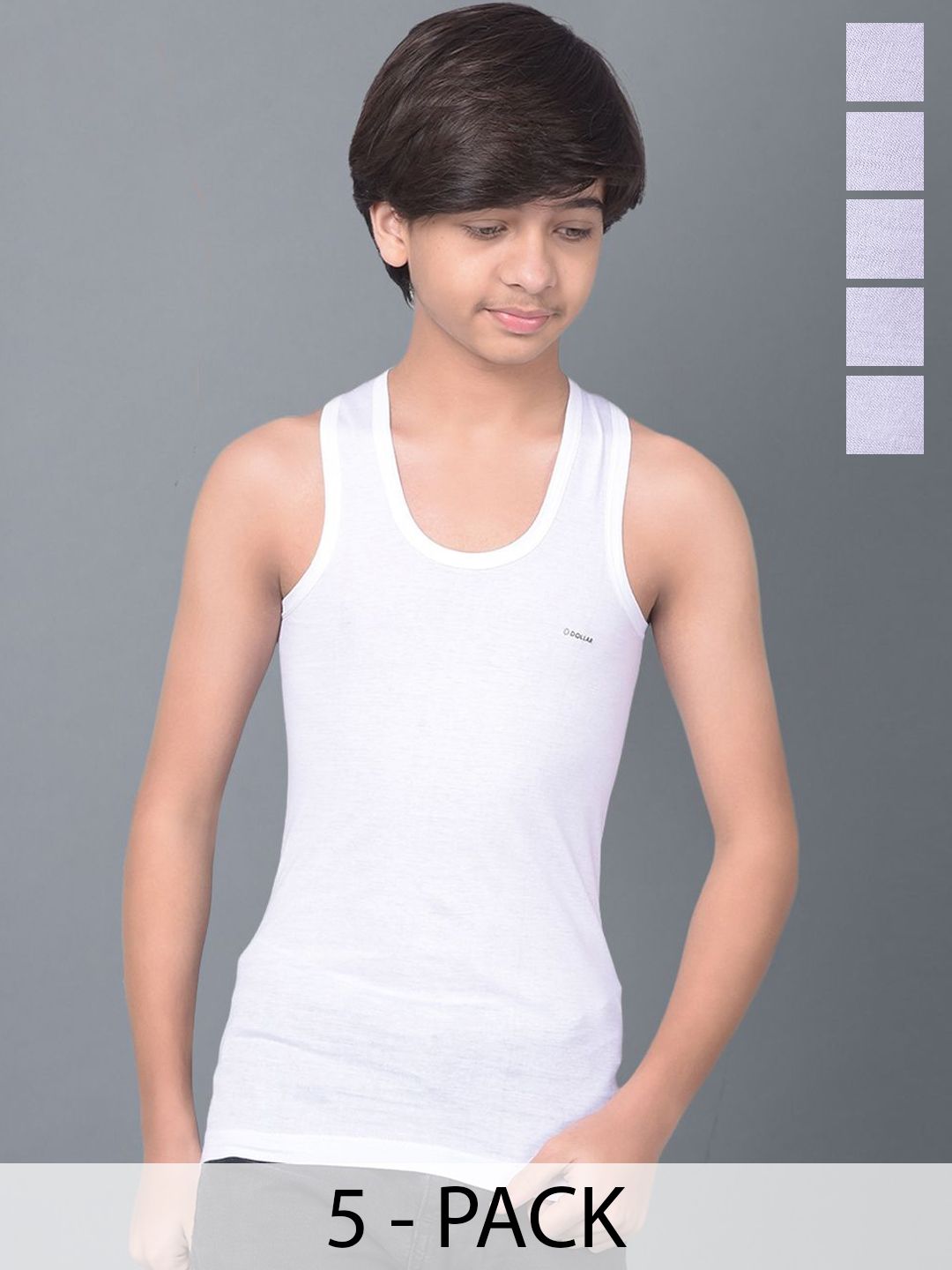 Dollar Bigboss Boys Pack of 5 Shrinkless Innerwear Vests MBKVE-01-FNRN-WHT-PO5-White-picture-18