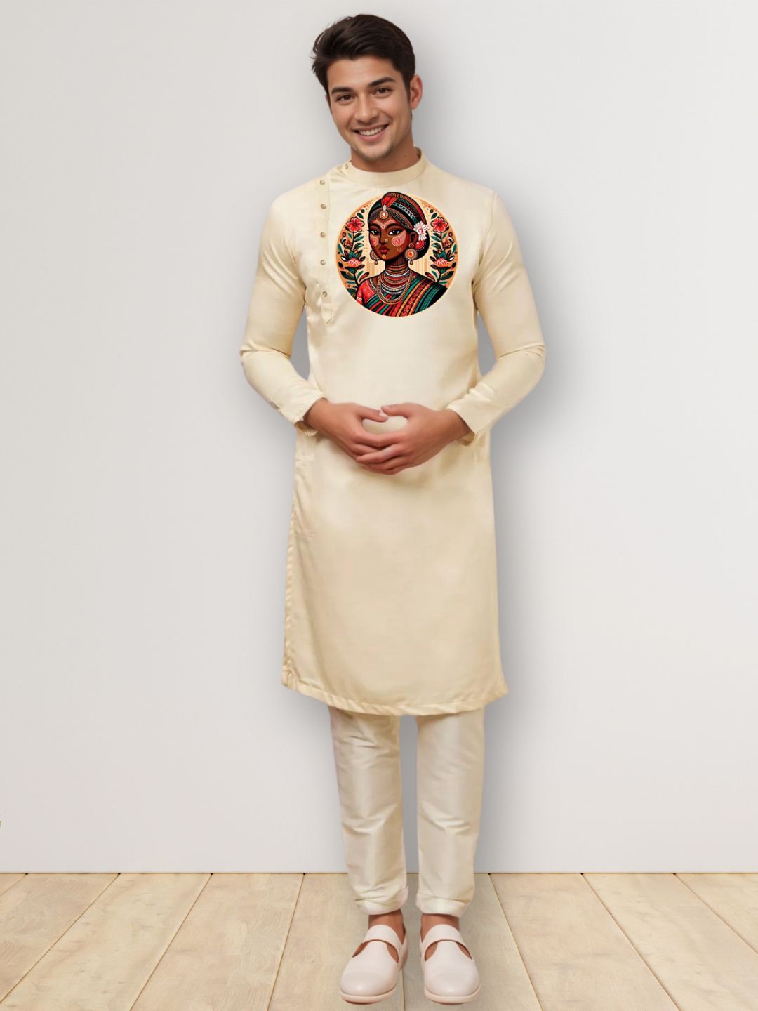 DEVOILER Men Ethnic Motifs Printed White Romance Kurta-picture-35