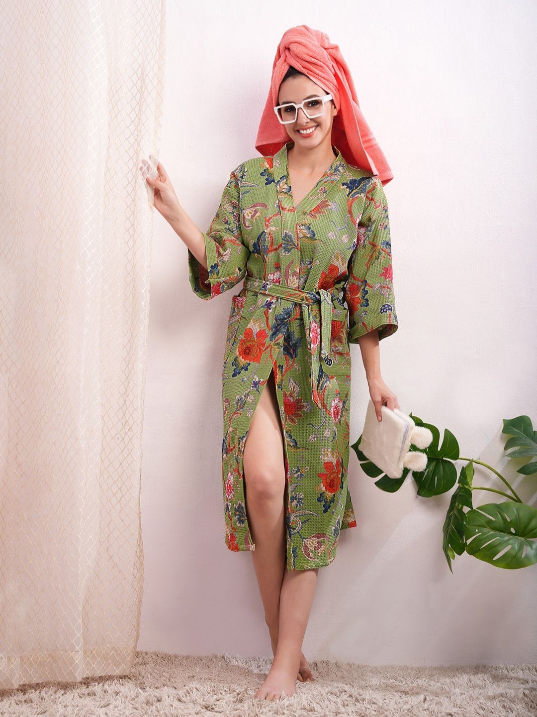 LacyLook Printed Cotton Bath Robe-image-40