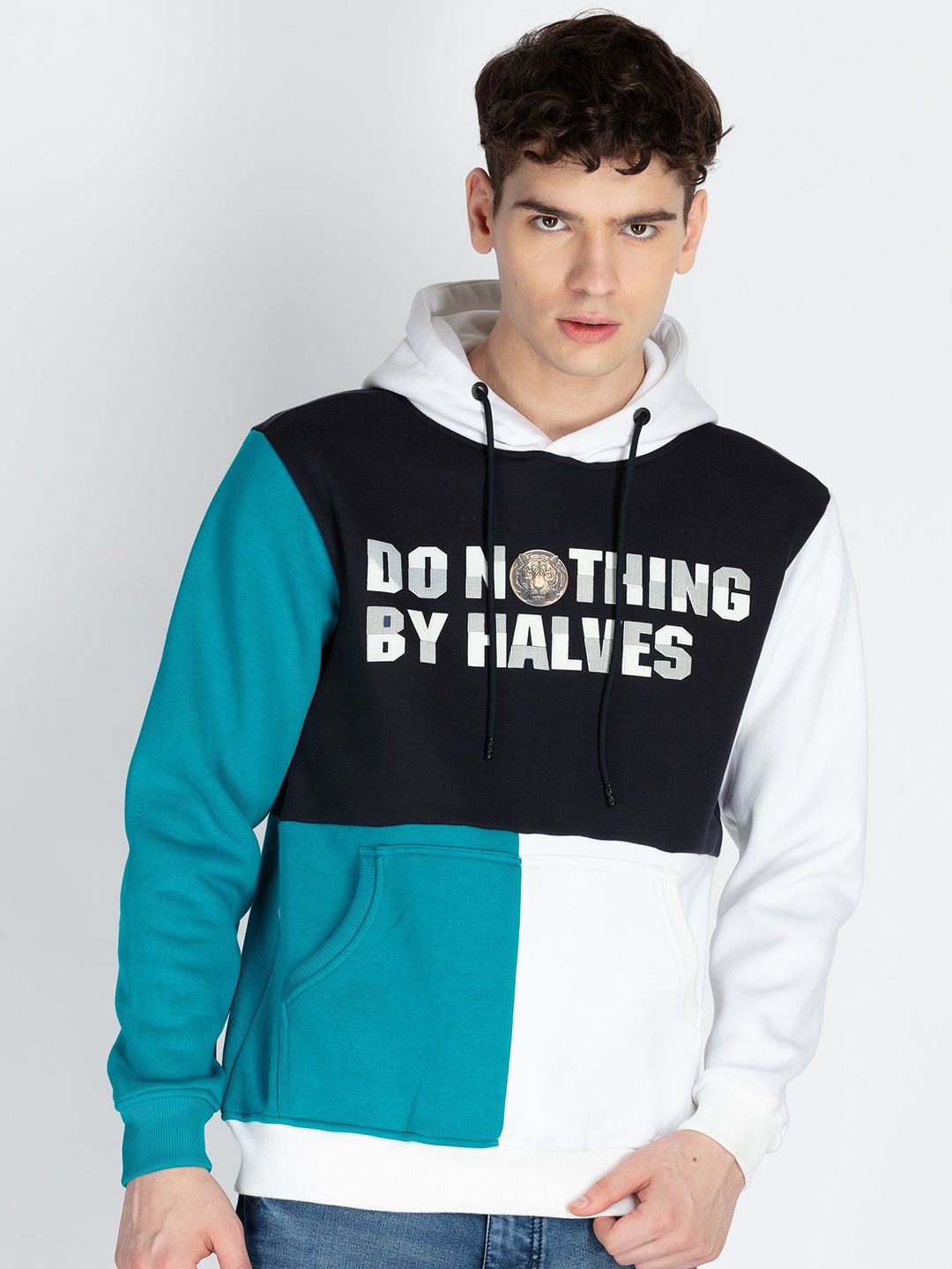 Status Quo Men Colourblocked Hood Cotton Pullover Sweatshirt-picture-47