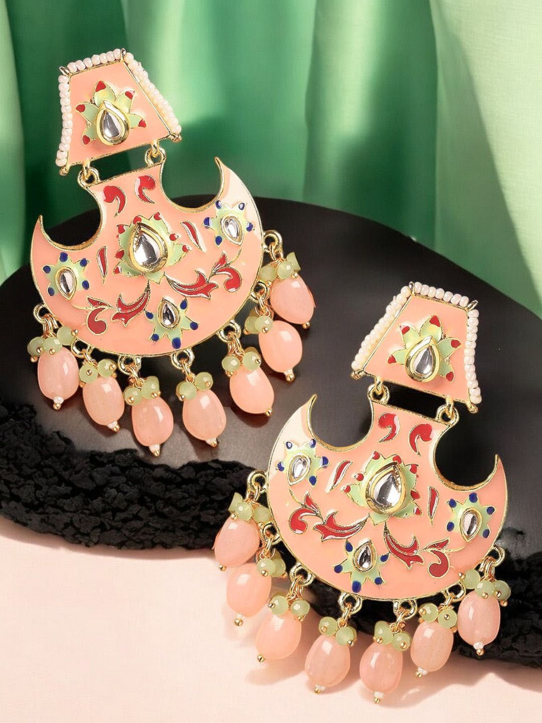 OOMPH Kundan Meenakari Floral Drop Earrings-picture-23