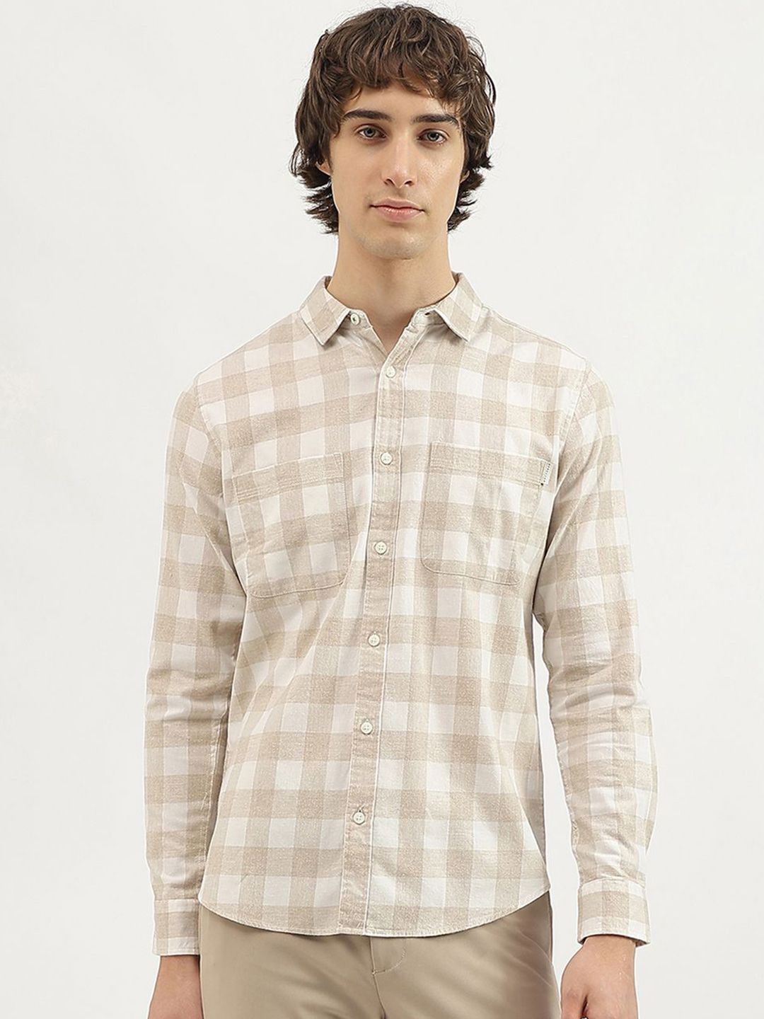 United Colors of Benetton Men Spread Collar Checked Cotton Casual Shirt-picture-27