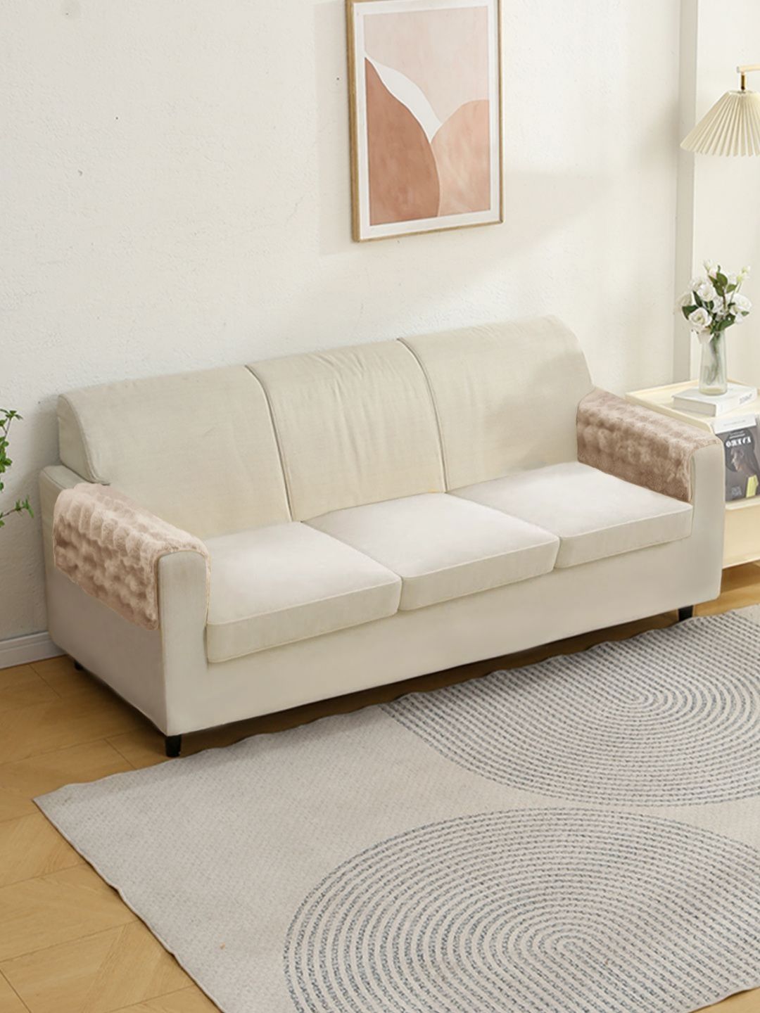 HOKIPO Brown & White 2 Pieces Sofa Armrest Mats-picture-27