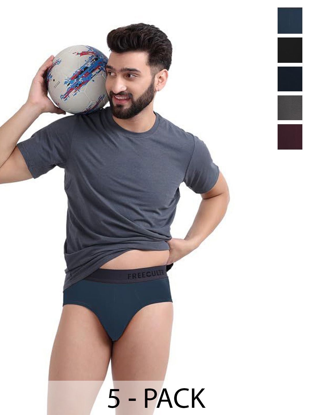 FREECULTR Men Pack Of 5 Mid-Rise Breathability Basic Briefs FCP-XT-B-PB-POB-SG-SW-AG-S-picture-22