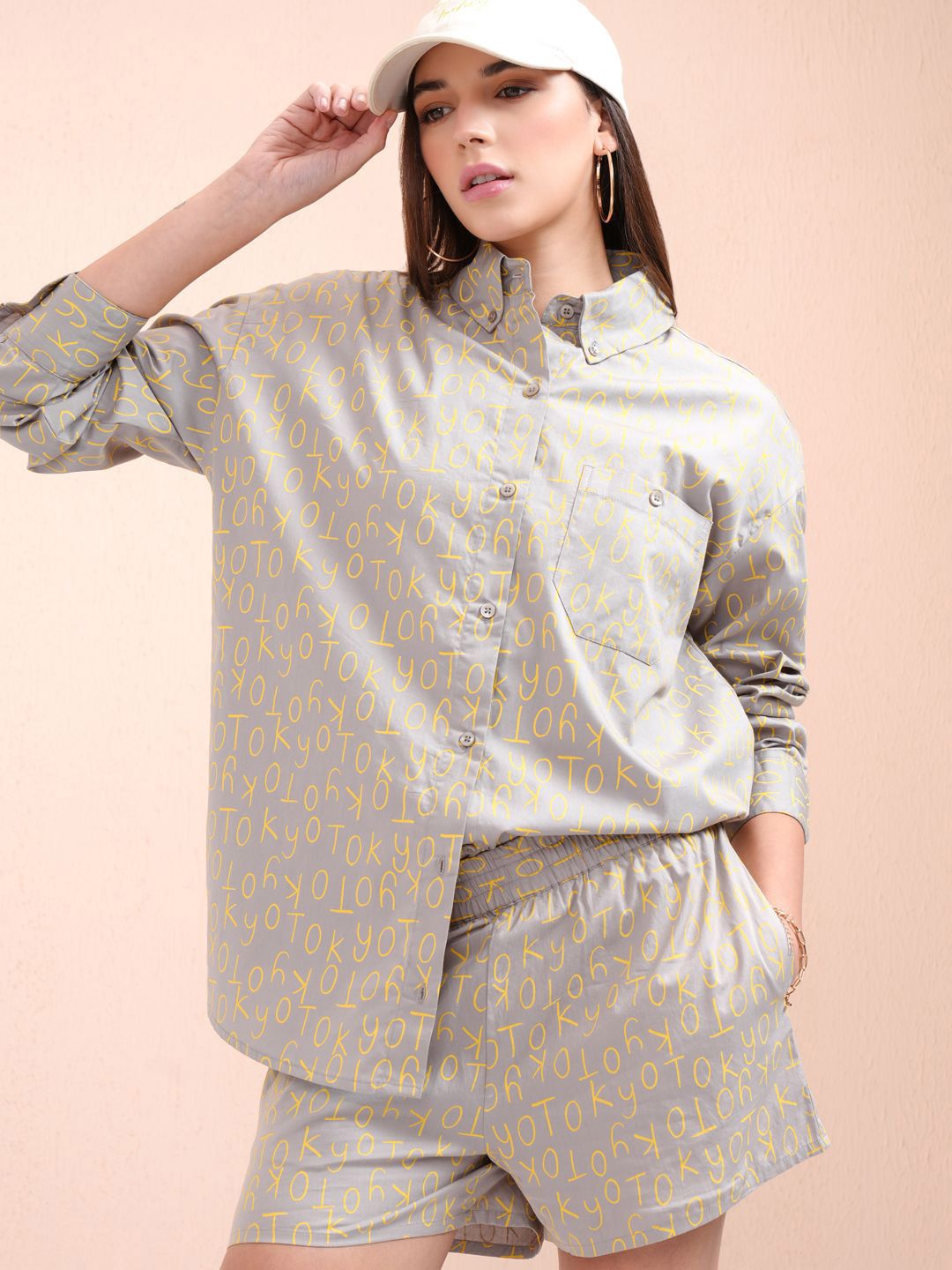 ESPYR By Tokyo Talkies Printed Shirt Collar Long Sleeves Pure Cotton Shirt With Shorts-picture-34