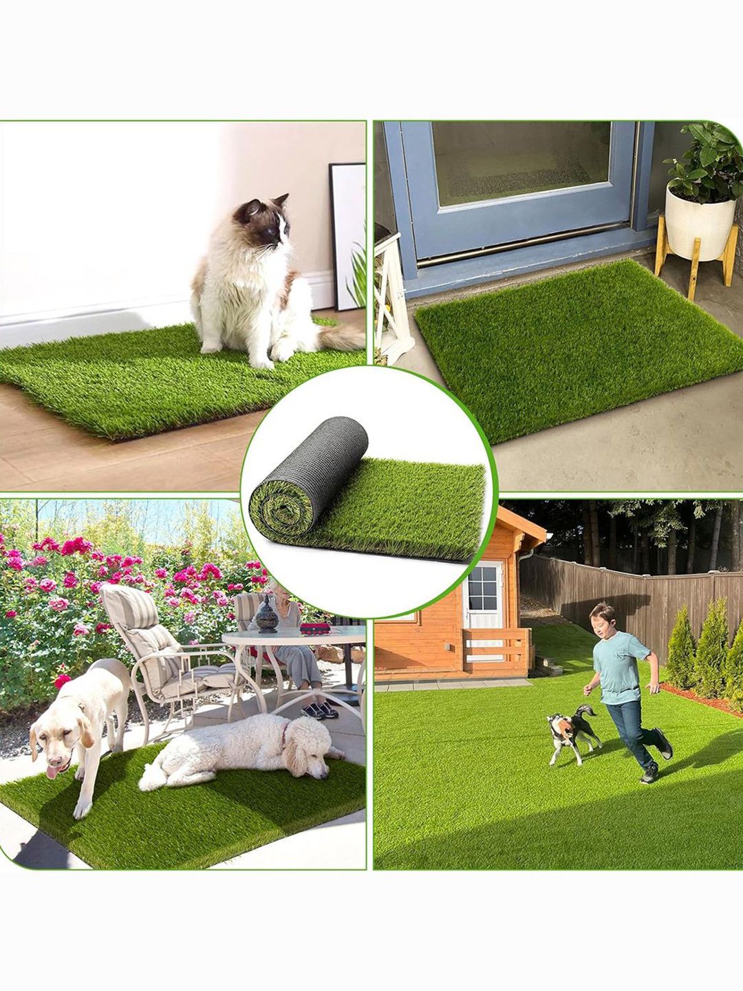 Kuber Industries Green Waterproof Artificial Grass Doormats