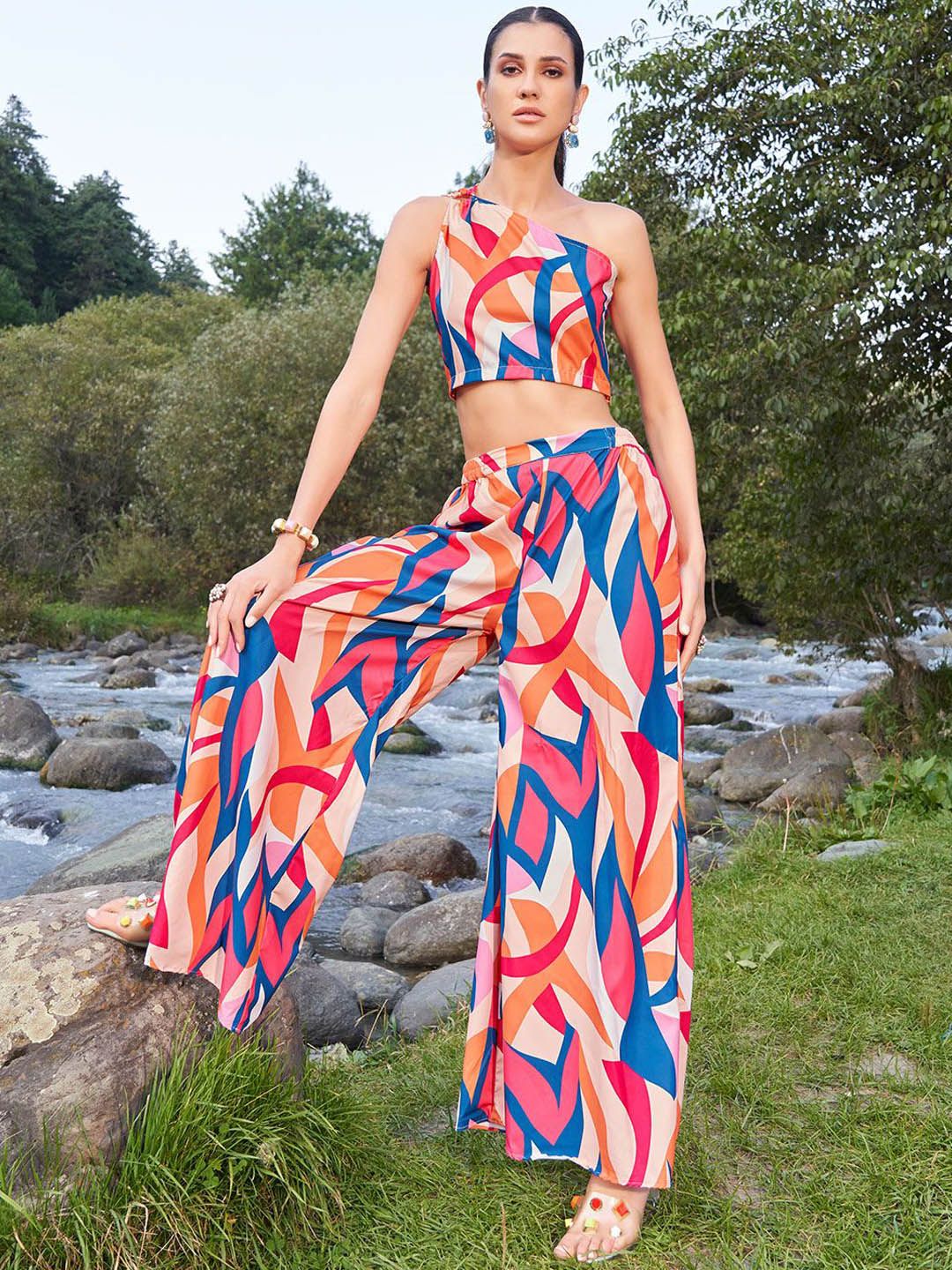 DRESOUL Printed One Shoulder Sleeveless Pure Cotton Top With Palazzo-picture-22