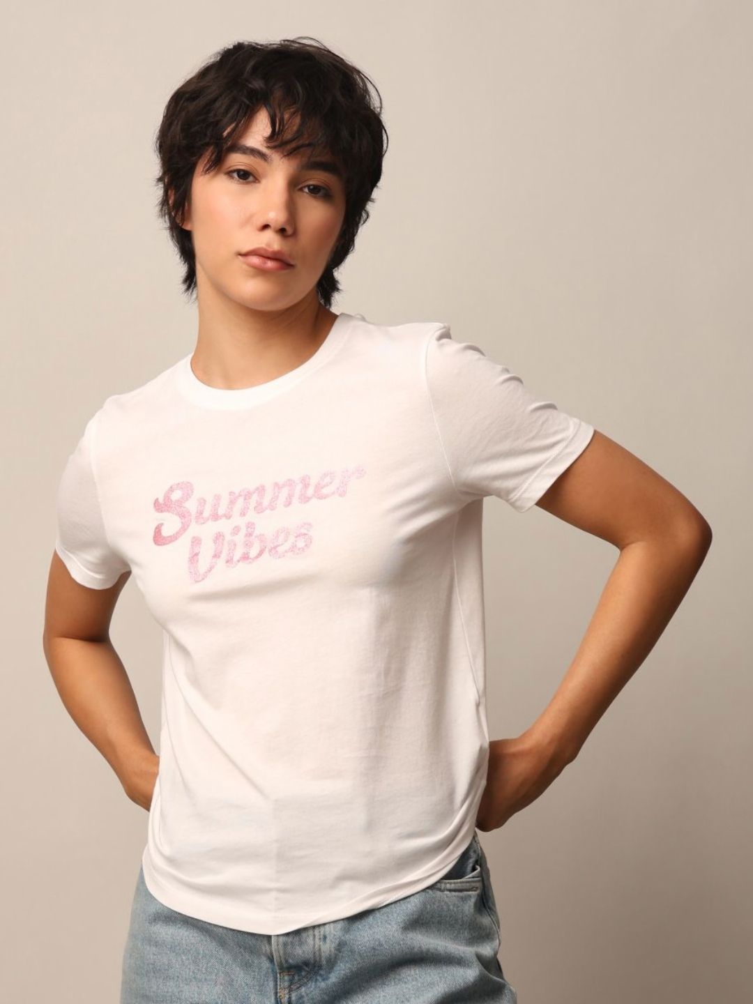 ONLY Women Typography Printed Round Neck Cotton T-shirt-picture-16