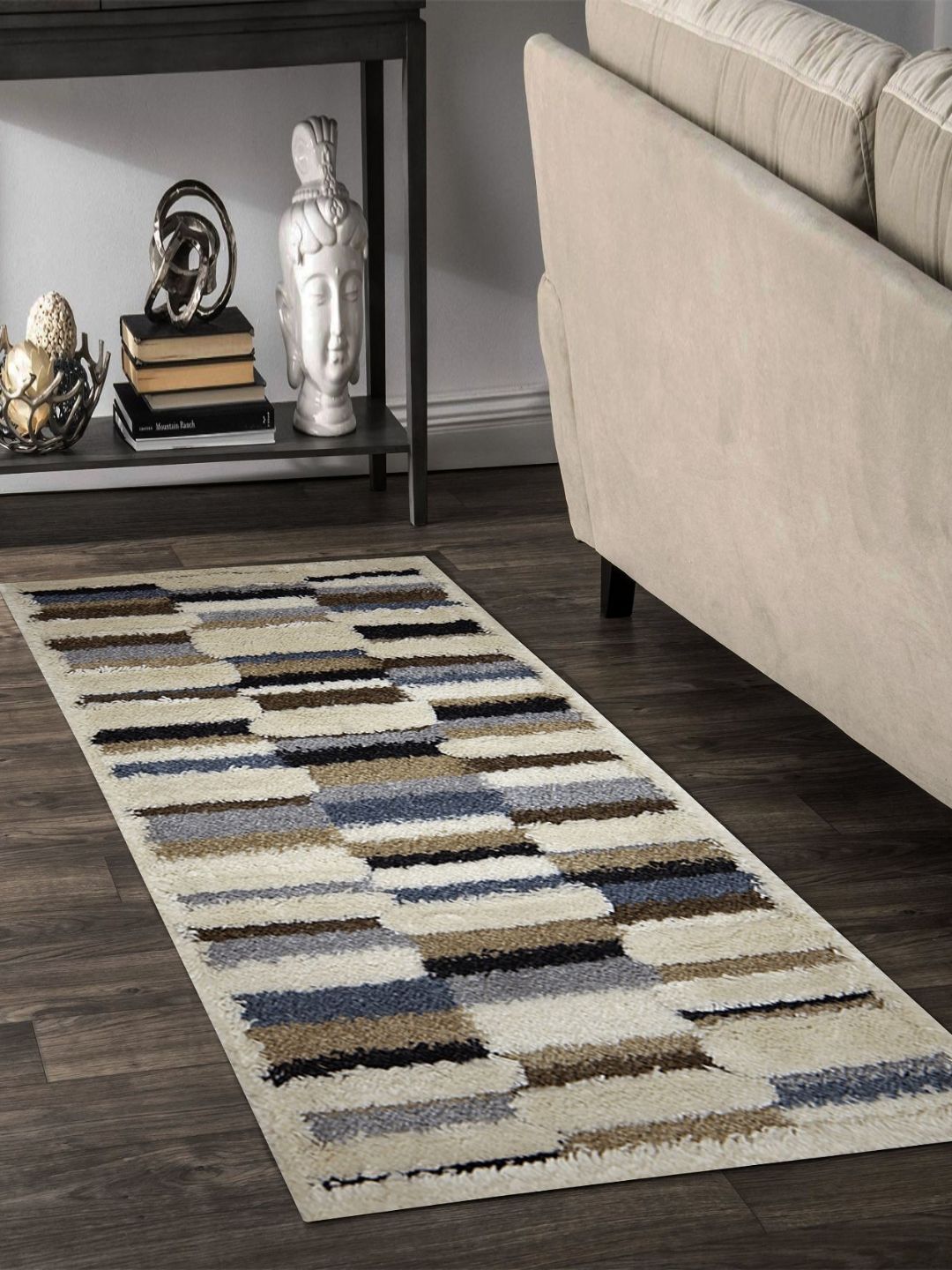 OBSESSIONS Brown & Beige Striped Printed Anti-Static Bedside Runner-picture-44