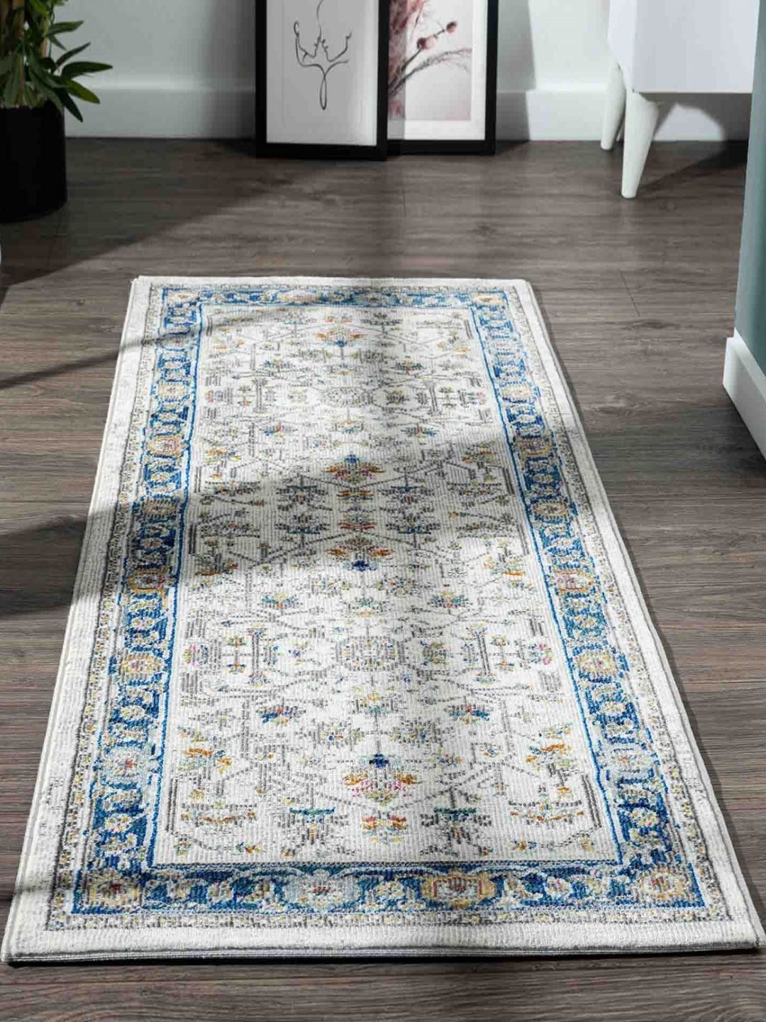 OBSESSIONS Blue & White Ethnic Motifs Printed Bedside Floor Runner-picture-35