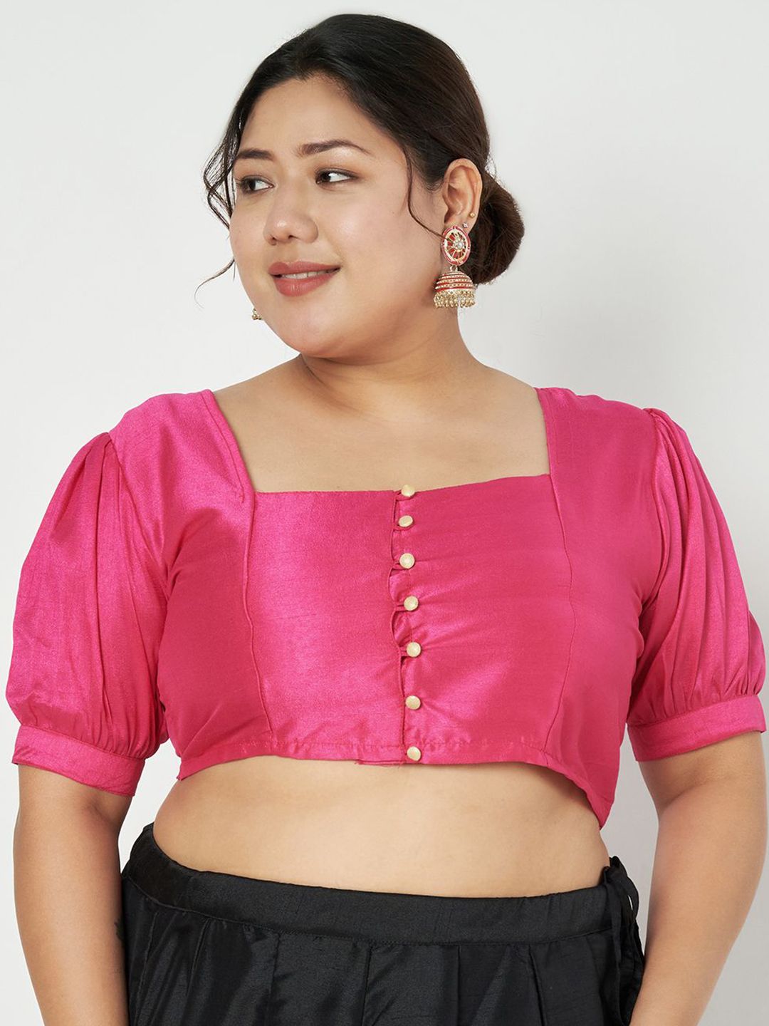 studio rasa Women Plus Size Puff Sleeve Sheen Crop Top-picture-38