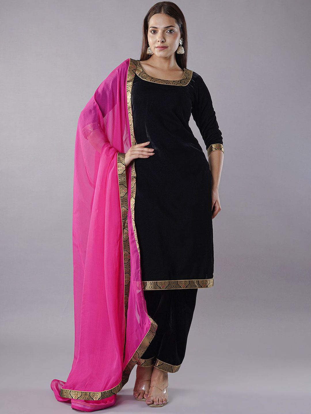 Utsav Fashion Velvet Straight Kurta With Trouser & Dupatta-picture-26