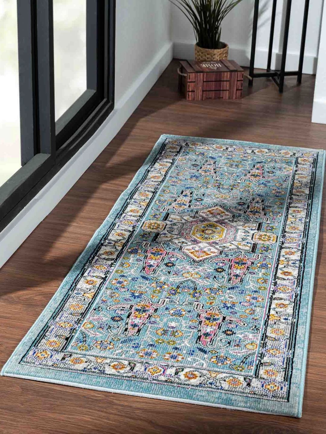 OBSESSIONS Blue & Yellow Printed Bedside Runner-image-3
