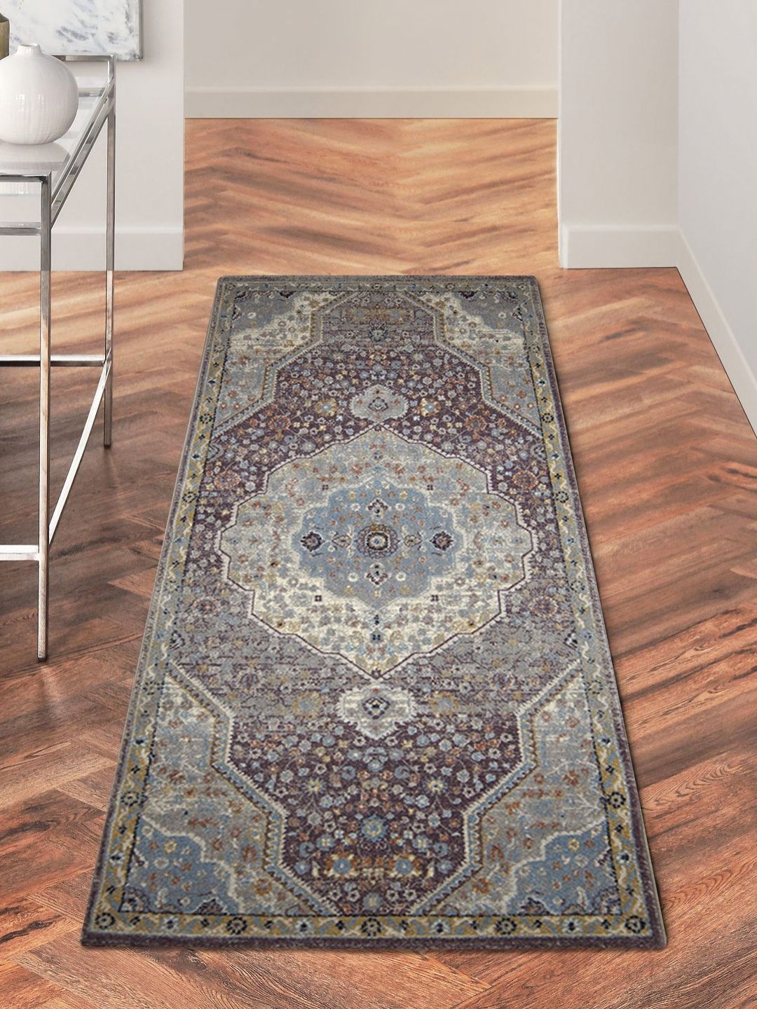 OBSESSIONS Purple & Beige Ethnic Motifs Printed Anti-Static Bedside Runner-image-15