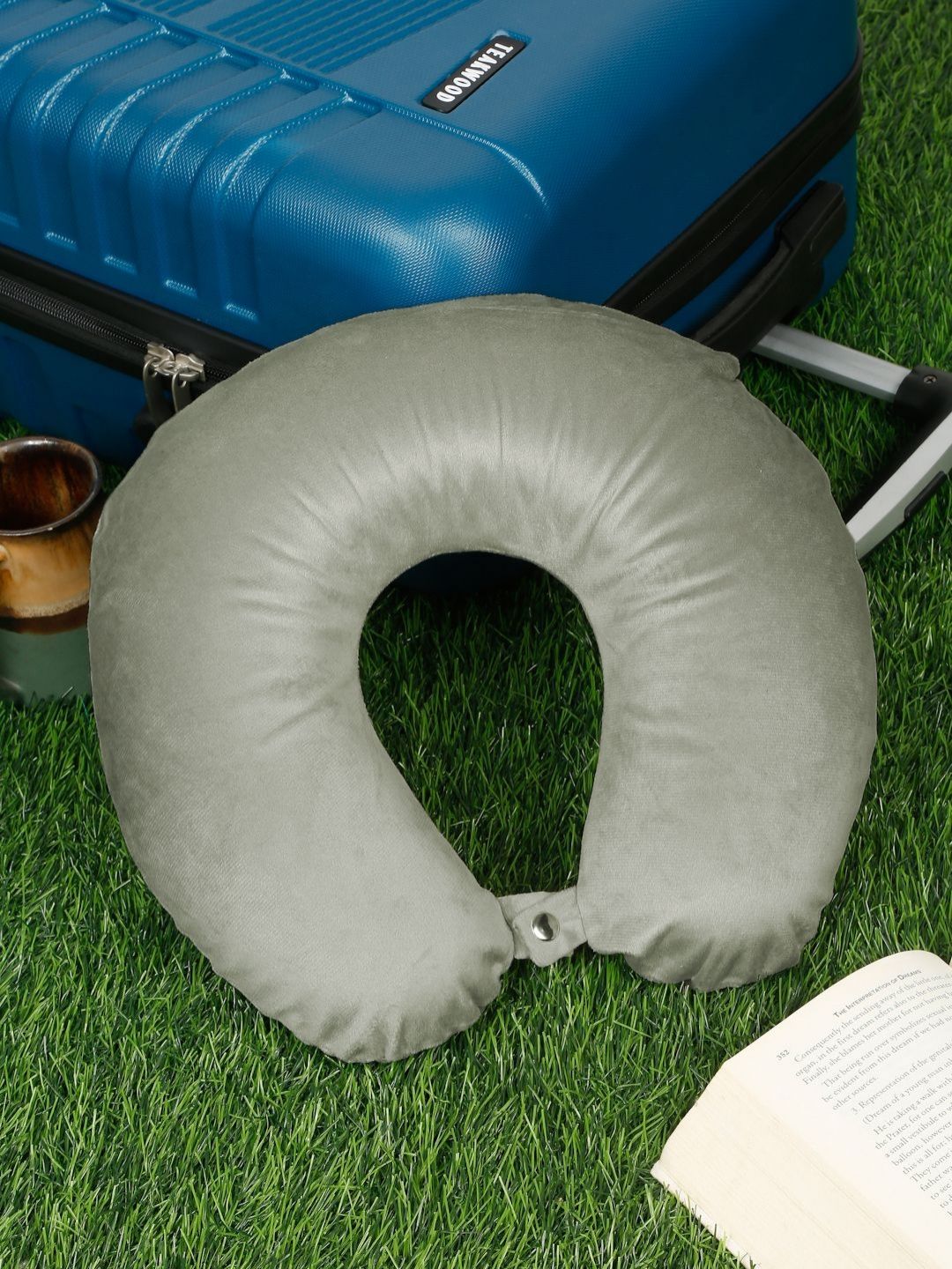 Teakwood Leathers Grey Memory Foam Filled Faux Velvet Ultra Soft Travel Pillow-image-28