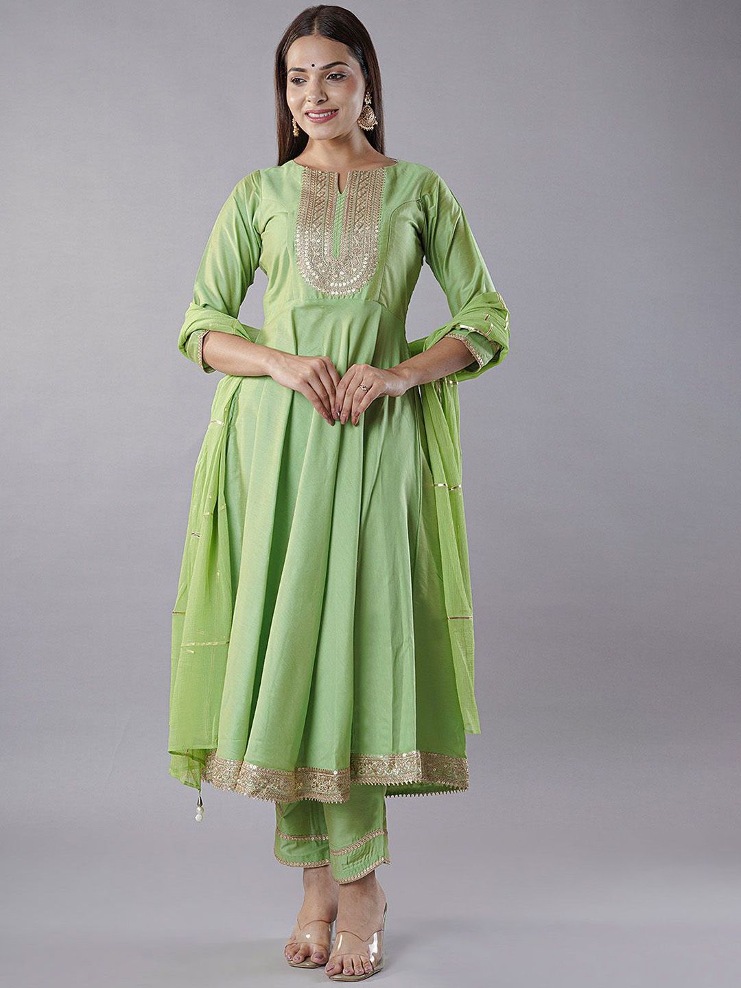 Utsav Fashion Ethnic Motifs Embroidered Sequinned Cotton Silk Kurta & Trouser & Dupatta-picture-11