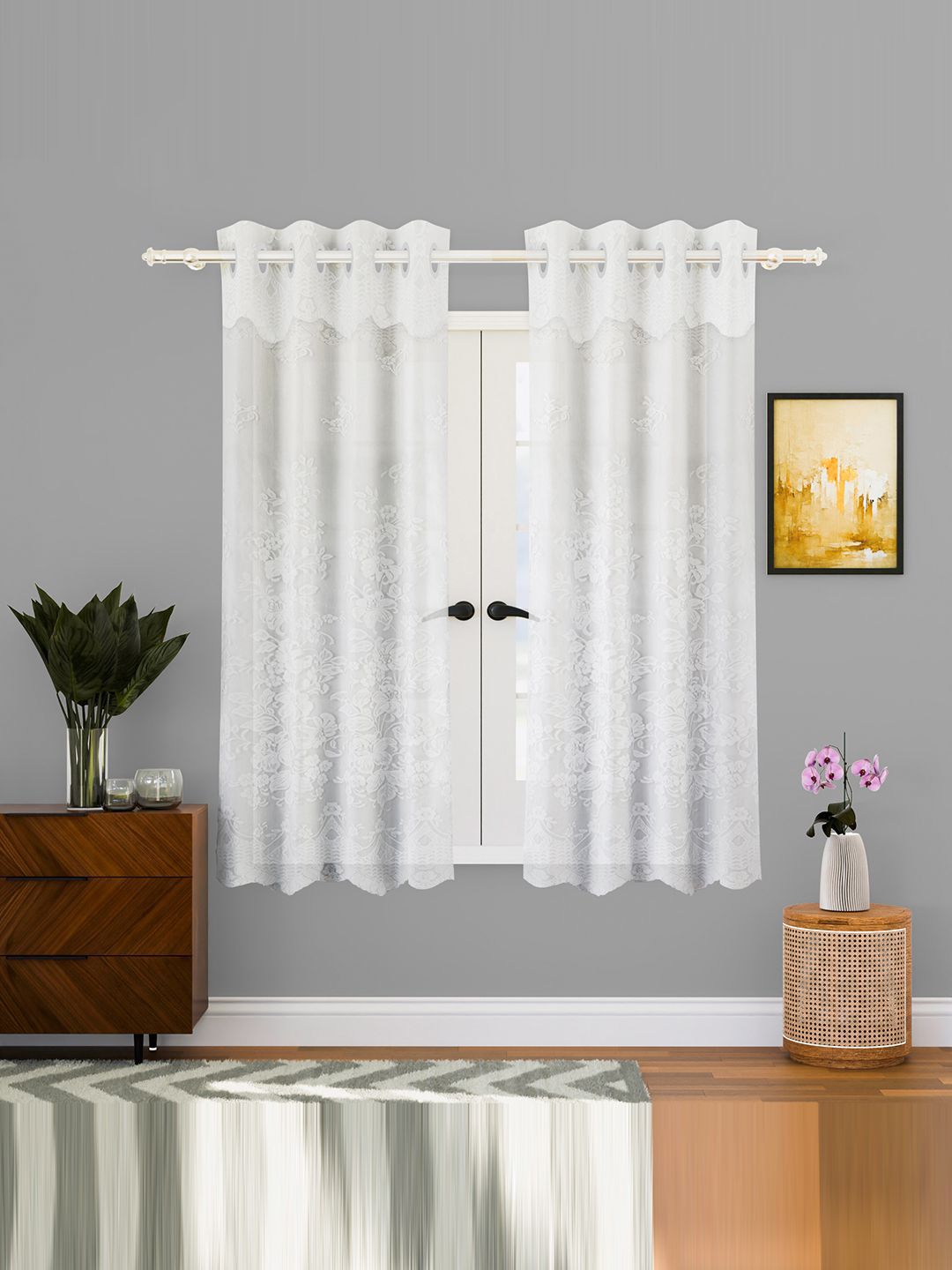 Kuber Industries White 3 Pieces Self Design Cotton Window Curtains-picture-27