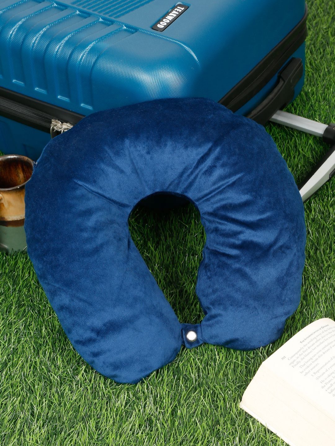 Teakwood Leathers Blue Faux Velvet Lightweight Travel Pillow-picture-31