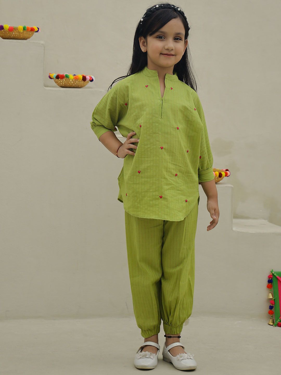 Hoshi by A&T Girls Quirky Embroidered Thread Work Pure Cotton Kurti With Salwar-picture-17