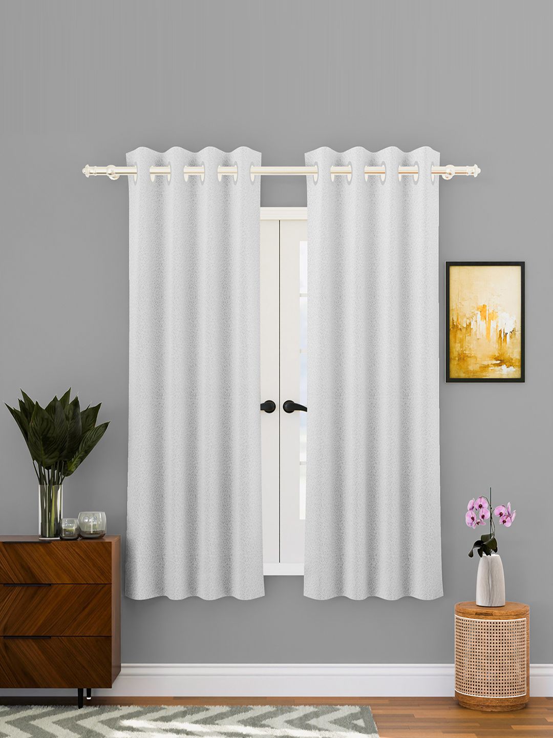 Kuber Industries White 3 Pieces Self Design Cotton Window Curtains-picture-26