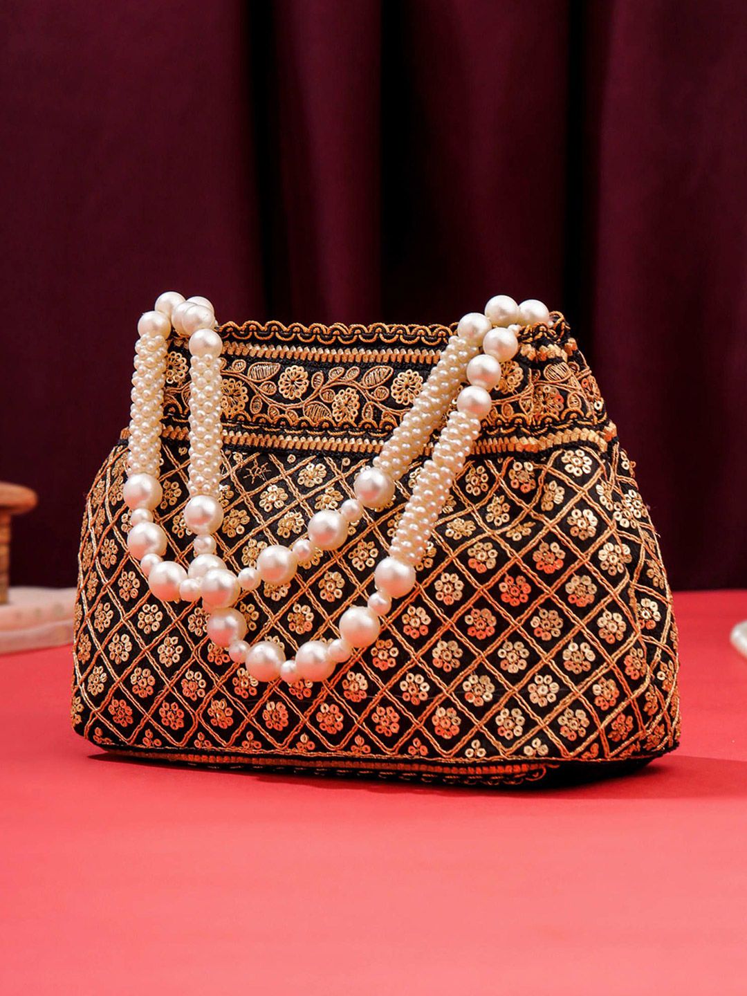 Yellow Chimes Embellished Beaded Wristlet Potli Bag-picture-34