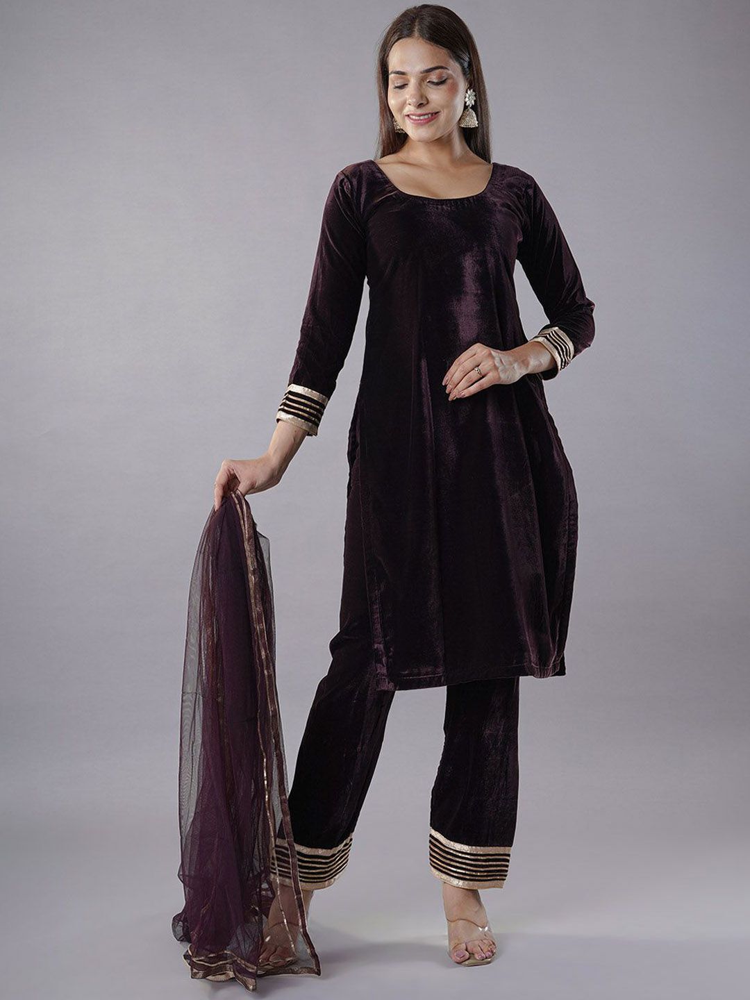 Utsav Fashion Pakistani Style Velvet Kurta with Trousers & Dupatta-picture-44