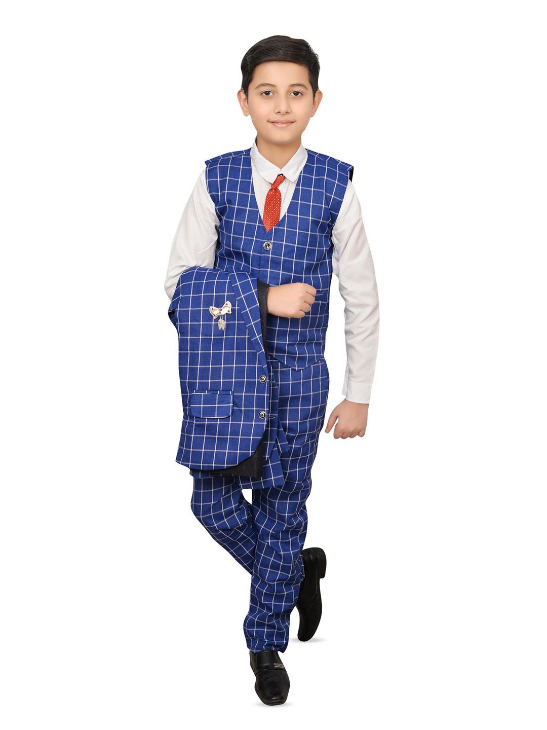 BAESD Boys Checked Single-Breasted 4-Piece Party Suit-picture-24
