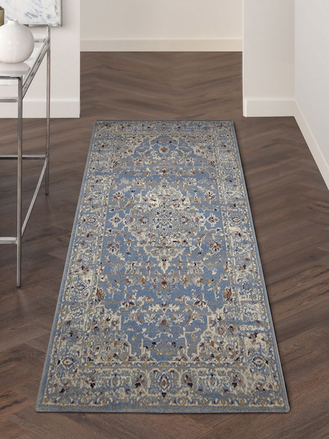 OBSESSIONS Blue & Beige Ethnic Motifs Printed Bedside Runner-image-35