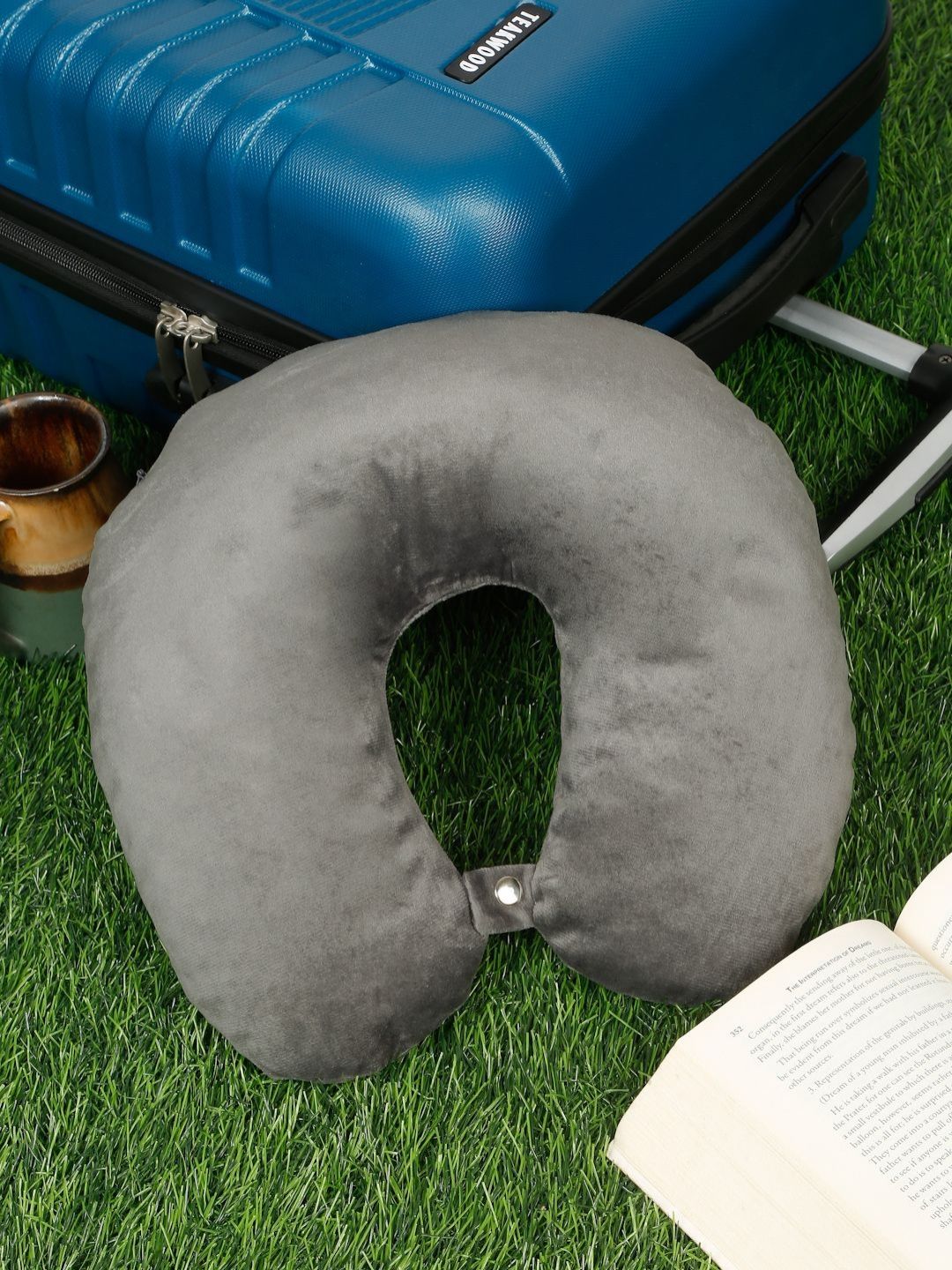 Teakwood Leathers Grey Faux Velvet Lightweight Travel Pillow-picture-46