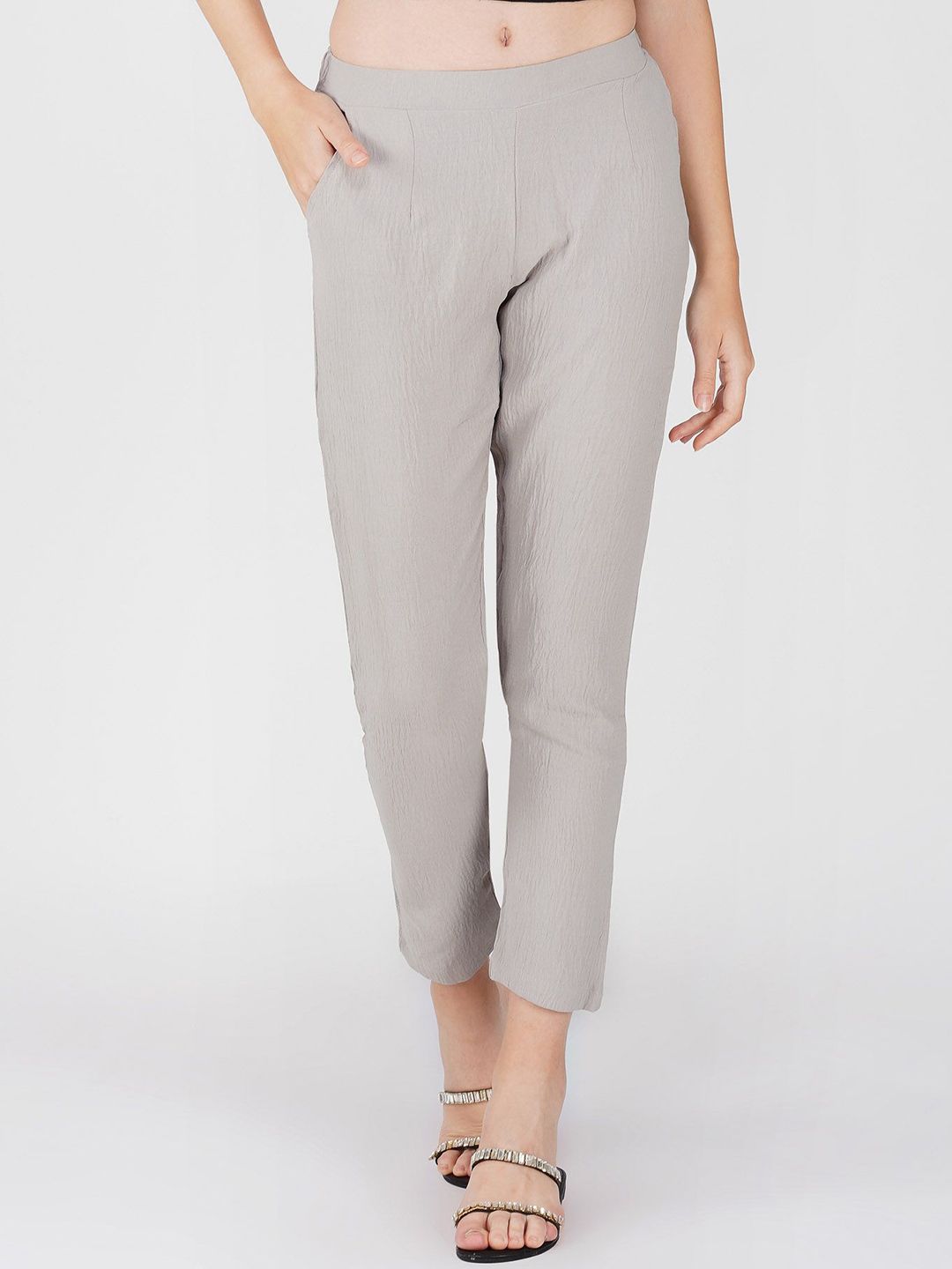 Bindigasm Women Grey Relaxed Straight Leg Straight Fit Easy Wash Slip on Trousers-picture-40