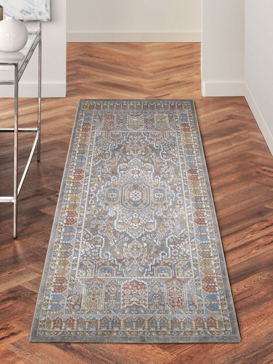 OBSESSIONS Rust & White Ethnic Motifs Printed Anti-Static Bedside Runner-picture-20