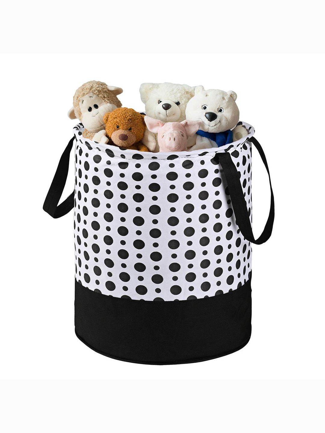 Kuber Industries Black & White Polka Dot Printed Foldable Laundry Basket 45L-picture-43