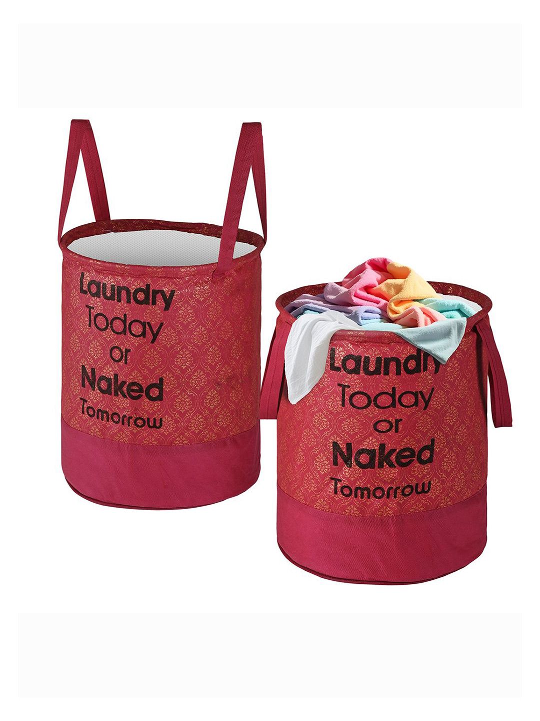 Kuber Industries Maroon & Black 2 Pieces Printed Foldable Laundry Bags 45L Each-picture-26