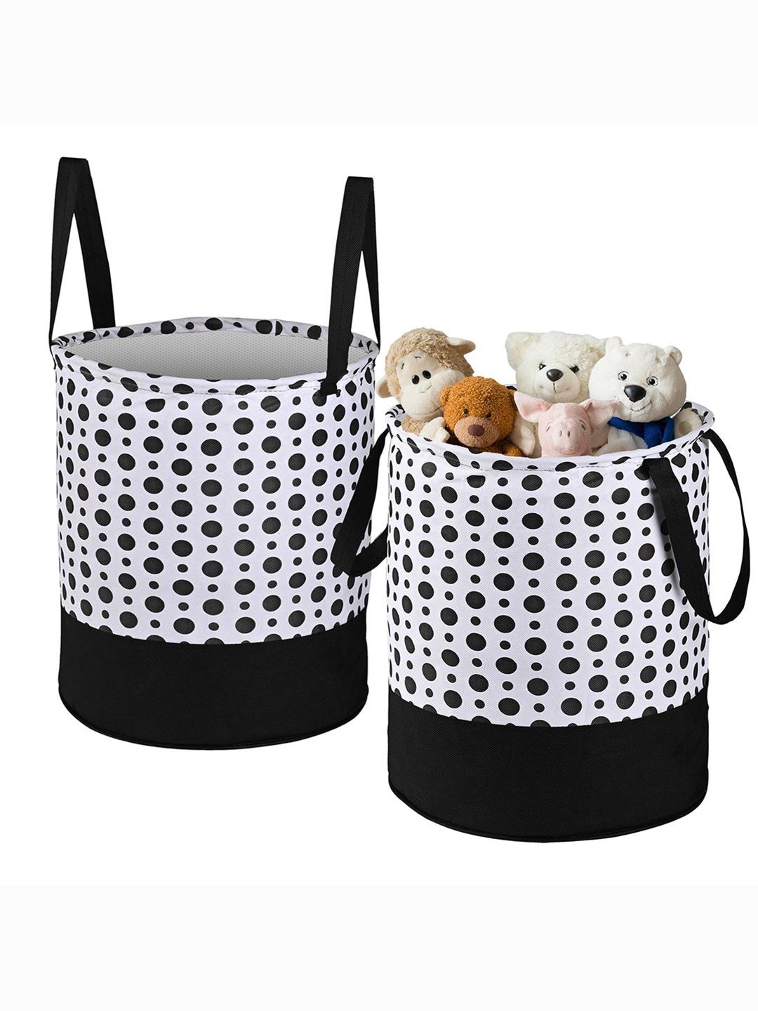 Kuber Industries Black 2 Pieces Polka Dots Printed Foldable Laundry Bag 45L-picture-32