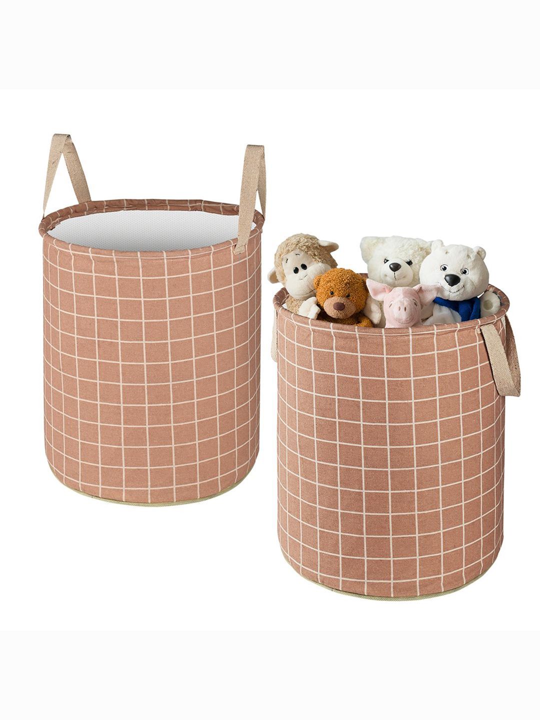 Kuber Industries Brown 2 Pieces Checked Cotton Foldable Laundry Bags 45 L Each-picture-38