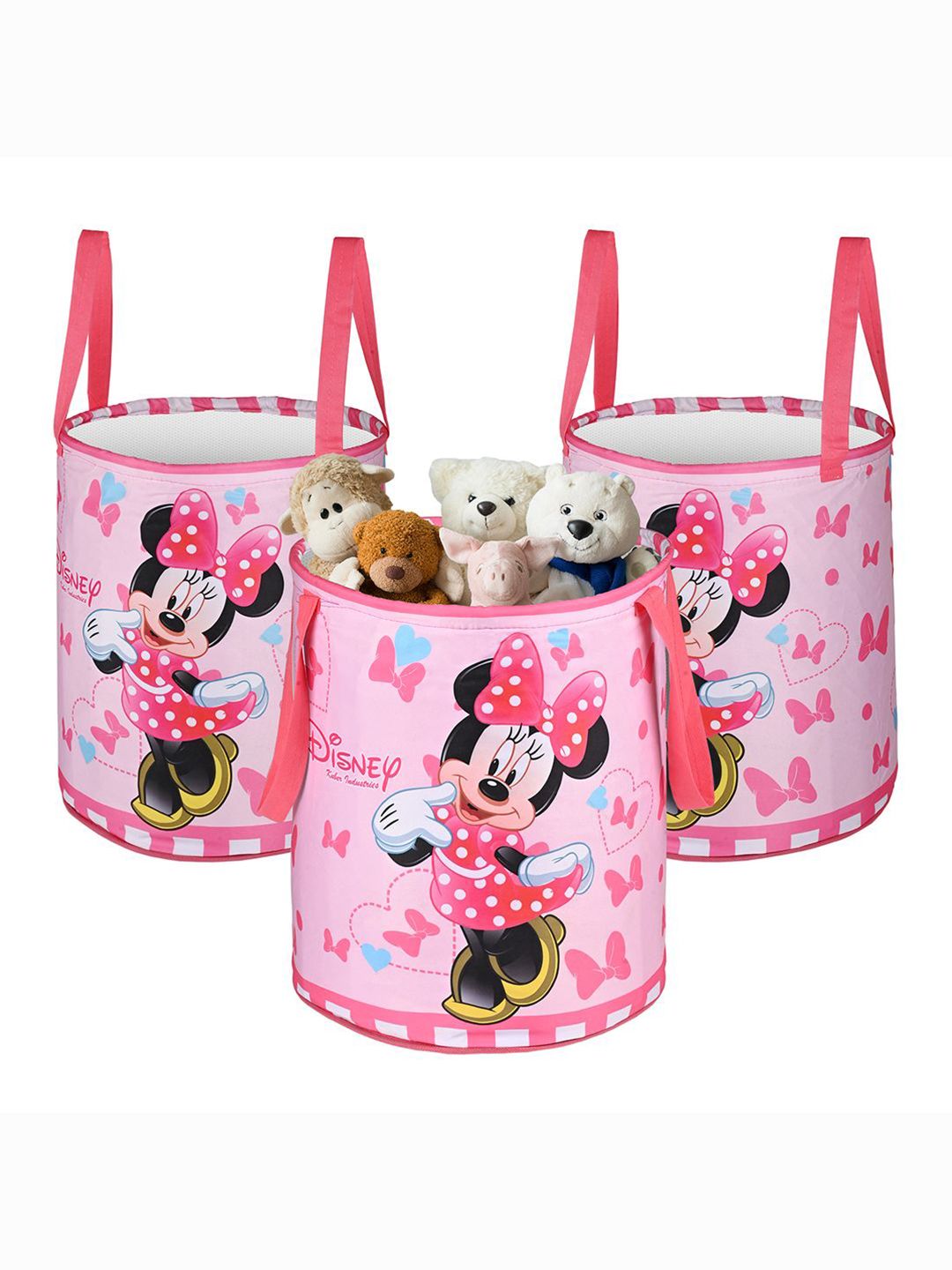 Kuber Industries Pink 3 Pieces Disney Minnie Printed Foldable Laundry Bags 45 L Each-picture-44