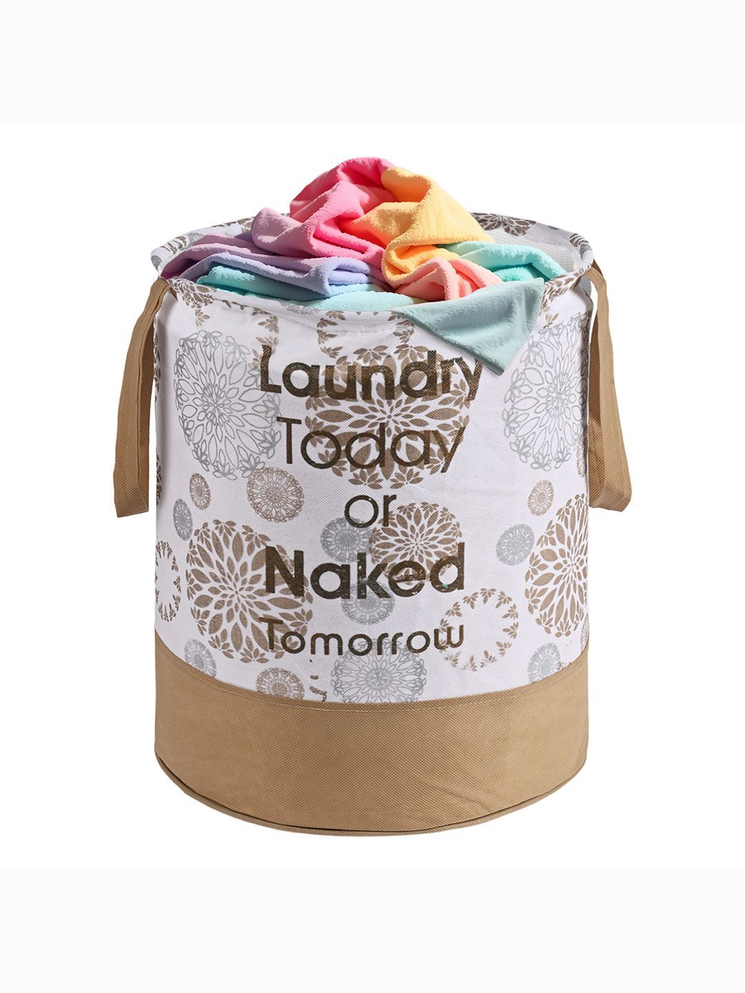 Kuber Industries White & Beige Printed Foldable Laundry Bag 45 l-picture-41