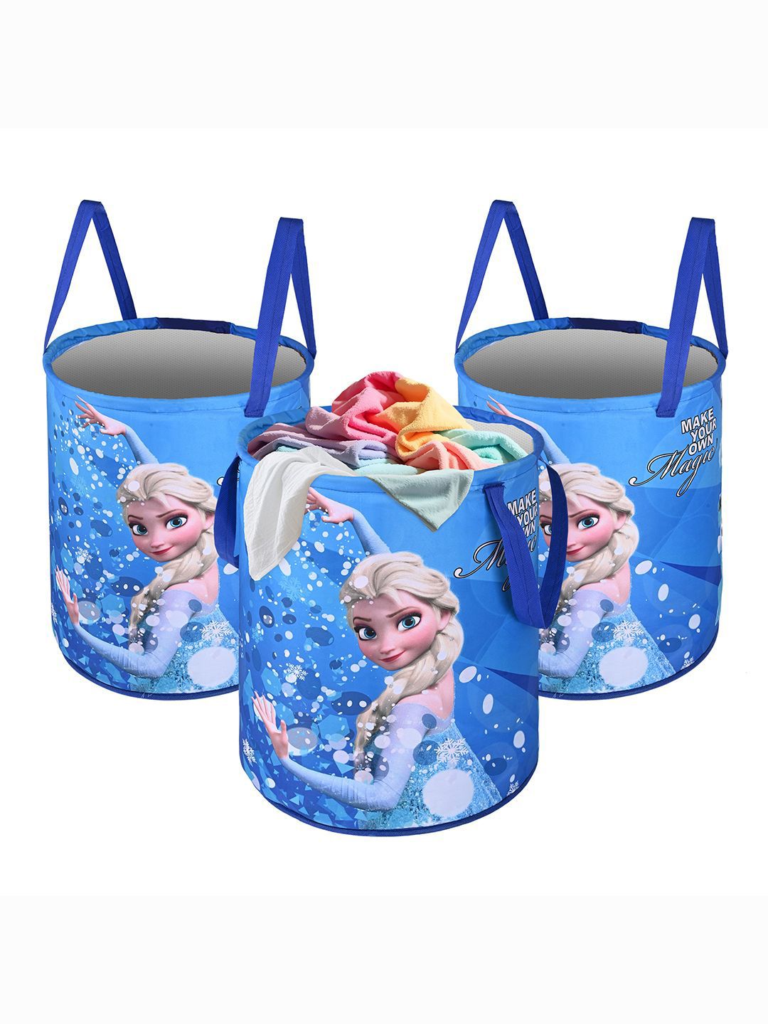 Kuber Industries Blue 3 Pieces Disney Frozen Printed Foldable Laundry Bag 45 L Each-image-43