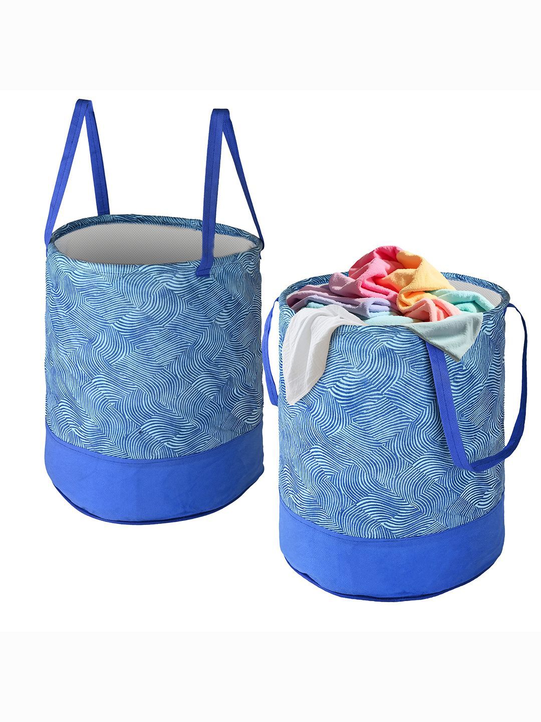 Kuber Industries Blue & White 2 Pieces Printed Foldable Laundry Bags 45 L Each-picture-47