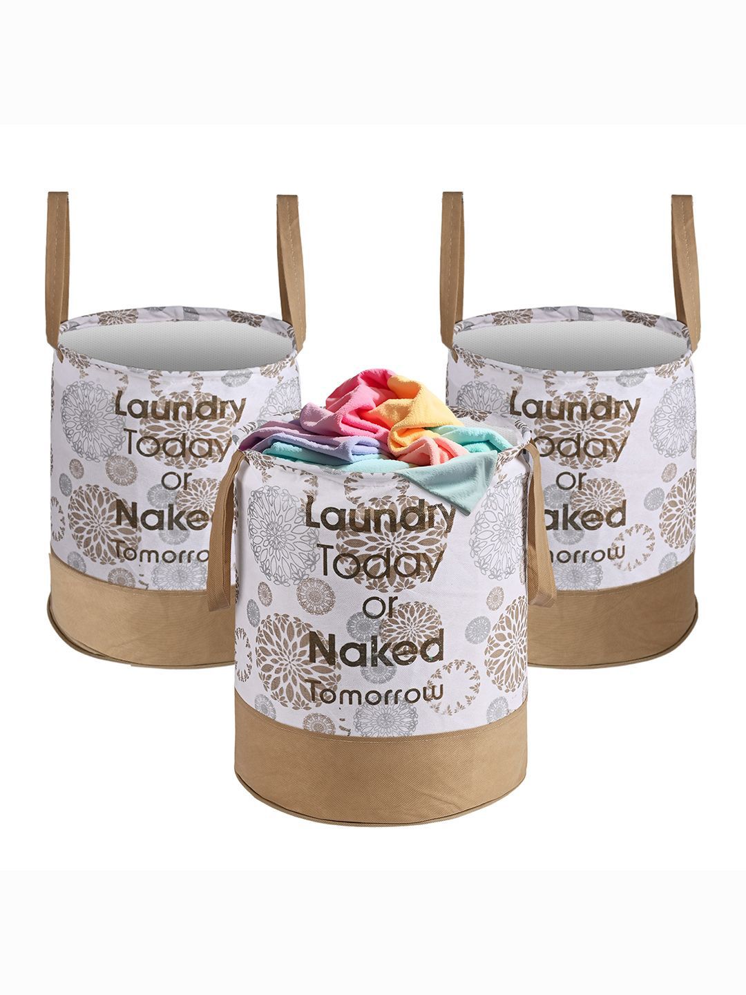 Kuber Industries Brown 3 Pieces Printed Foldable Laundry Bag 45 l-picture-45