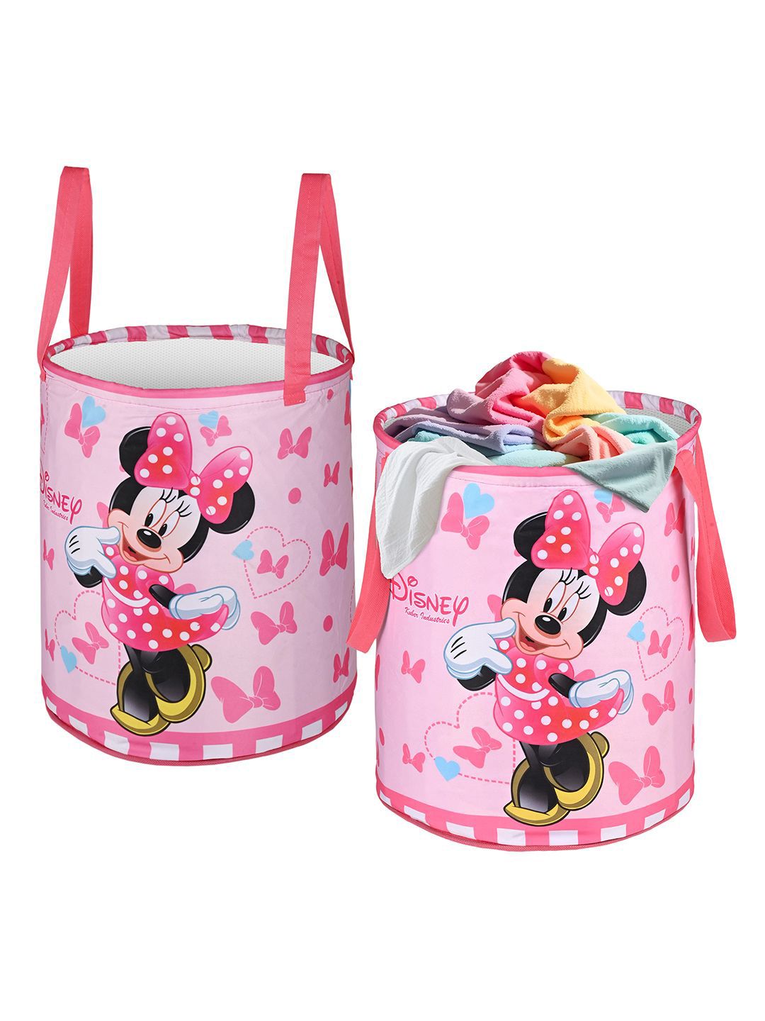 Kuber Industries Pink & White 2 Pieces Disney Minnie Printed Foldable Laundry Bags 45L-picture-33
