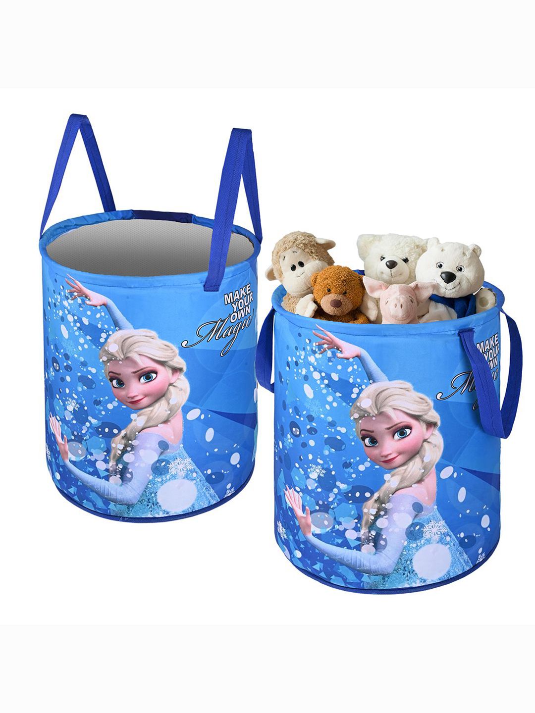 Kuber Industries Blue 2 Pieces Disney Frozen Printed Foldable Laundry Baskets 45L each-image-12