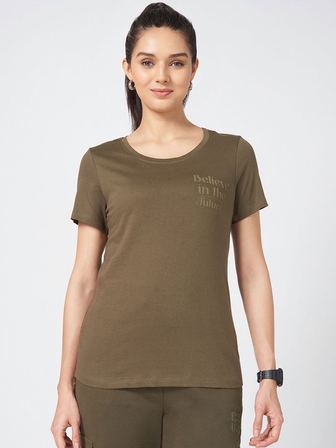 Ajile by Pantaloons Women Typography Printed Round Neck Cotton T-shirt-picture-24