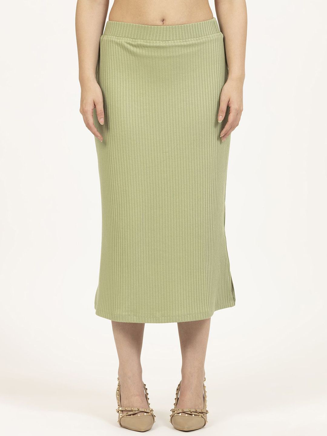 OFFICE & YOU Women Striped Self Design Straight Casual Midi Skirts-picture-16