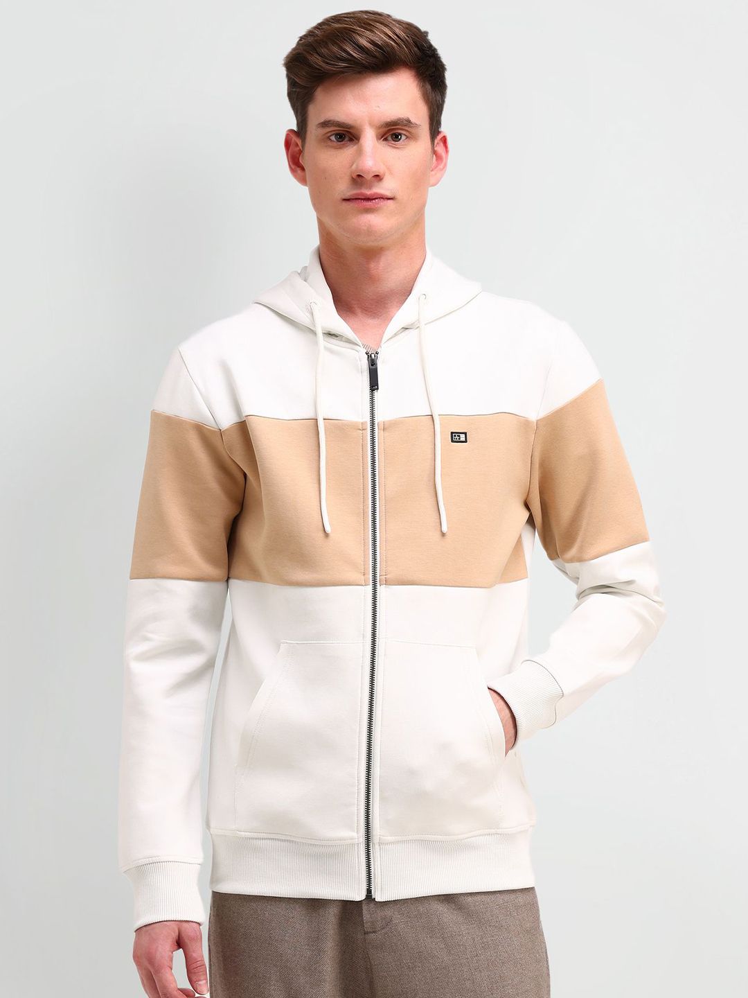 Arrow Sport Men Cotton Long Sleeves Hooded Neck Colourblocked Front-Open Sweatshirt-picture-30