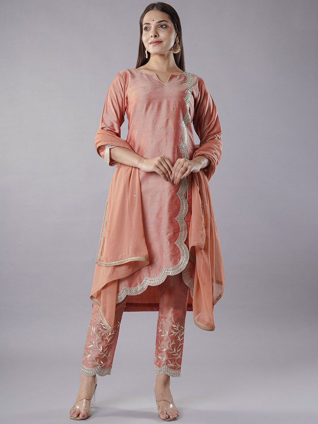 Utsav Fashion Floral Embroidered Zari Cotton Silk Pakistani Kurta with Trousers & Dupatta-picture-10