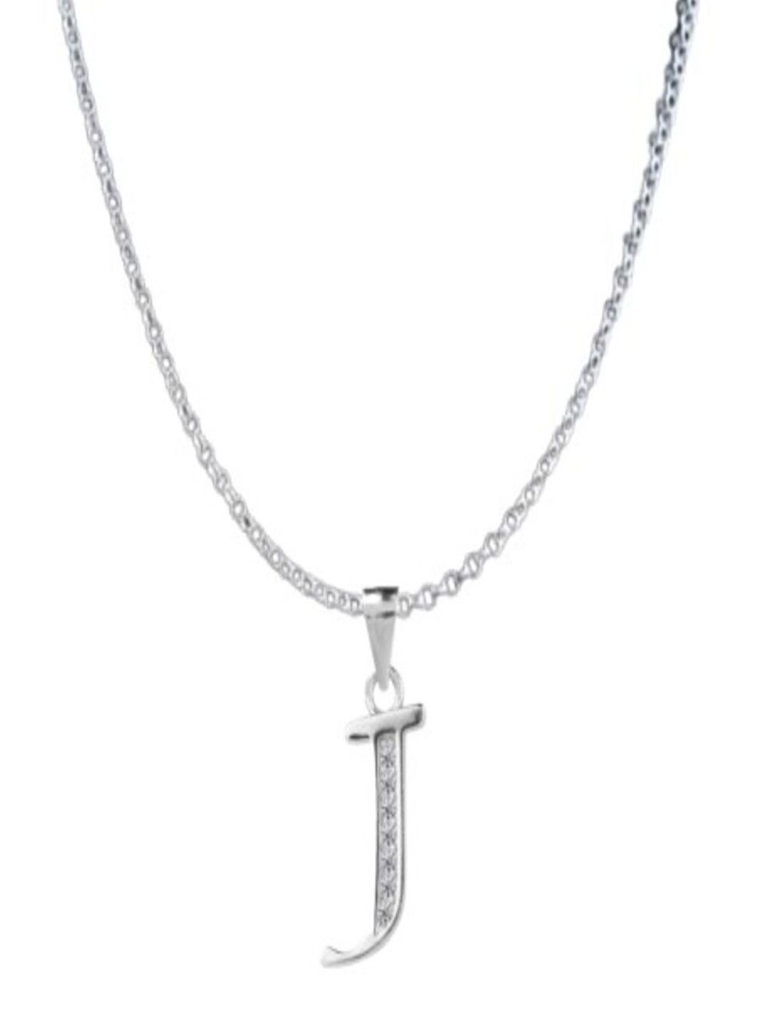 Paavni 925 Sterling Silver Rhodium-Plated CZ Studded J Alphabet Pendant-picture-12