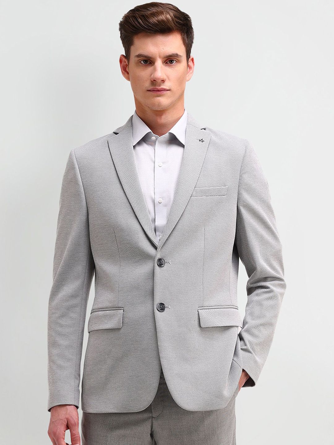 Arrow Self Design Slim-Fit Notched Lapel Single Breasted Formal Blazer-picture-38